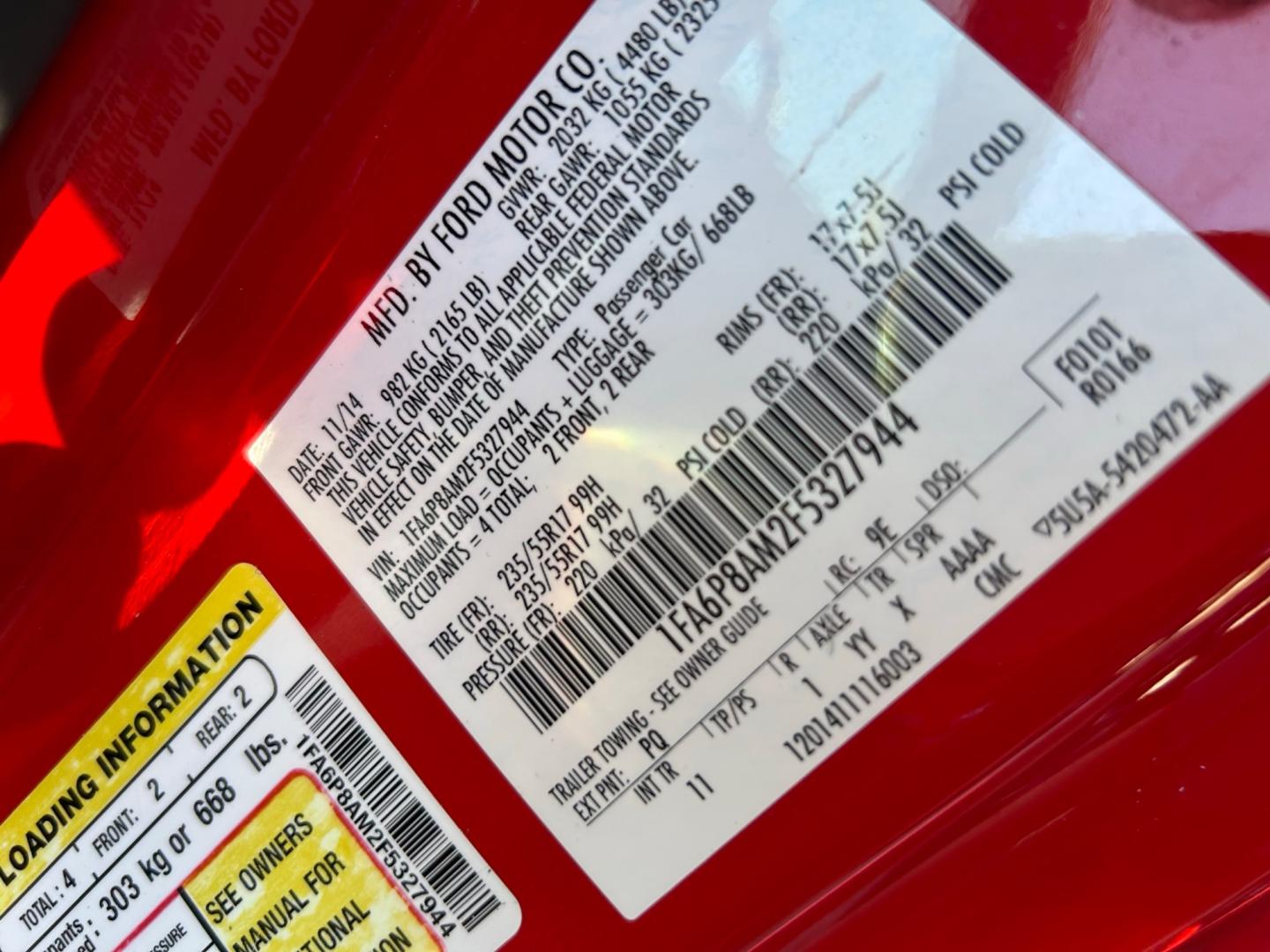 2015 Red Ford Mustang (1FA6P8AM2F5) with an 6 Cy engine, 5Spd transmission, located at 1687 Business 35 S, New Braunfels, TX, 78130, (830) 625-7159, 29.655487, -98.051491 - Photo#12